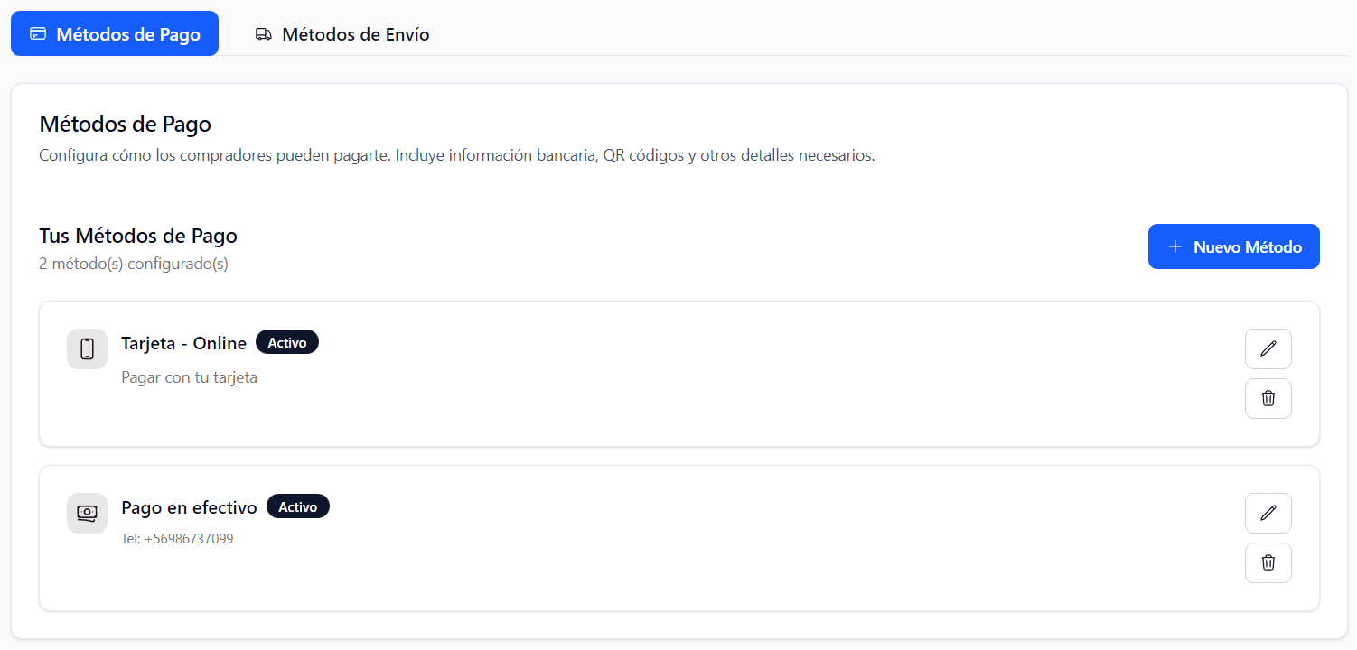Configura pagos y envíos